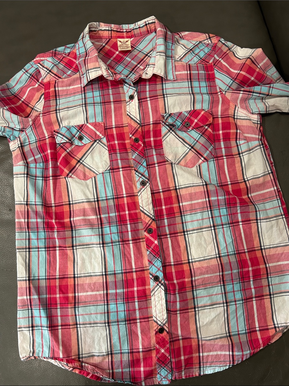 Faded Glory Girls Red Plaid Button-Up Shirt sz 12/14 - Picture 3 of 4